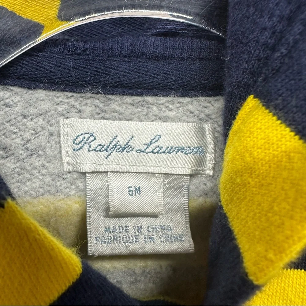 Ralph Lauren Hooded Coverall Navy Yellow Striped Size 6 Months